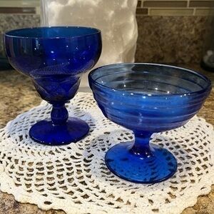Vintage Cobalt Blue Dessert Cups Set of Two Unmatched